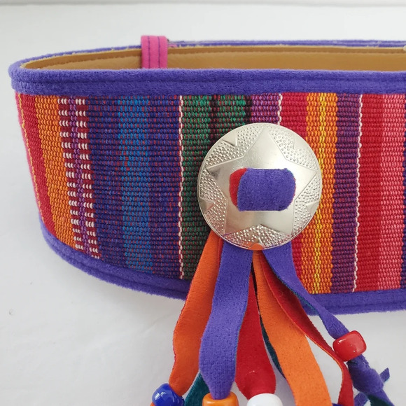 Nwot Boho Tassel Belt Size Small Multicolor Cotton Stripes Gypsie Hippie Tribal - Picture 9 of 9